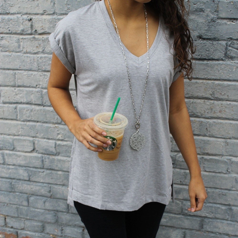 Gray Short Sleeve V-Neck Tee